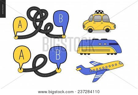 From Point A To Point B A Set Of Transportation Planning Concept - Airplane And Train Timetable Grap