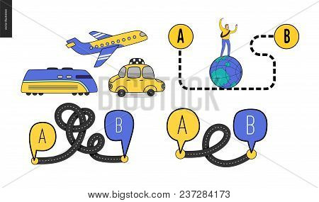 From Point A To Point B A Set Of Transportation Planning Concept - Airplane And Train Timetable Grap