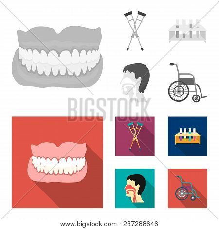 Crutch, Tripod With Test Tubes, Wheelchair, Human Respiratory System. Medicine Set Collection Icons 