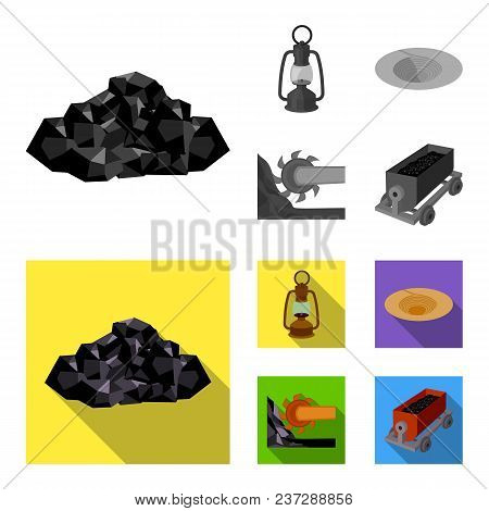 A Miner Lamp, A Funnel, A Mining Combine, A Trolley With Ore.mining Industry Set Collection Icons In