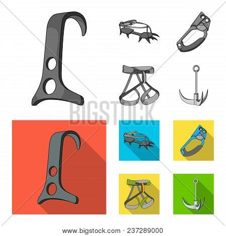Hook, Mountaineer Harness, Insurance And Other Equipment.mountaineering Set Collection Icons In Mono