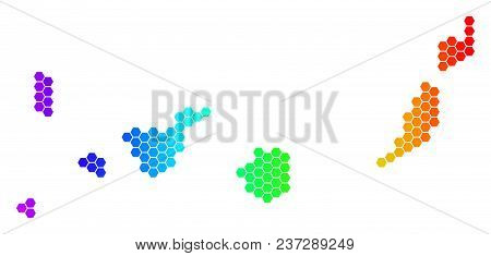 Spectrum Hexagonal Canarian Spain Islands Map. Vector Geographic Map In Bright Colors On A White Bac