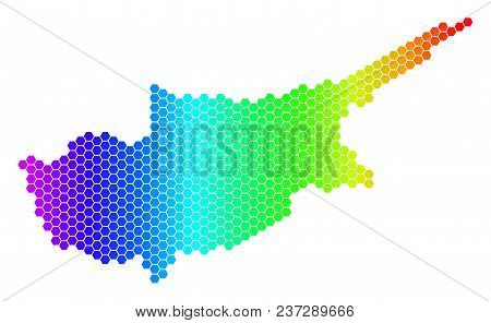 Hexagon Spectrum Cyprus Island Map. Vector Geographic Map In Bright Colors On A White Background. Sp