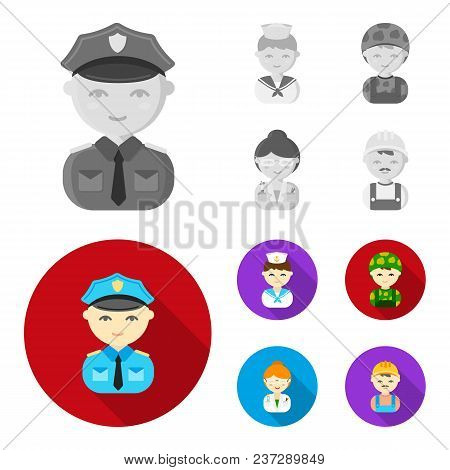 Sailor, Soldier, Scientist, Builder.profession Set Collection Icons In Monochrome, Flat Style Vector