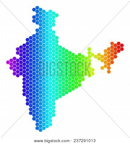 Spectrum Hexagonal India Map. Vector Geographic Map In Bright Colors On A White Background. Spectrum