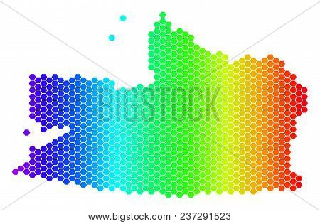 Spectrum Hexagonal Kaliningrad Region Map. Vector Geographic Map In Bright Colors On A White Backgro