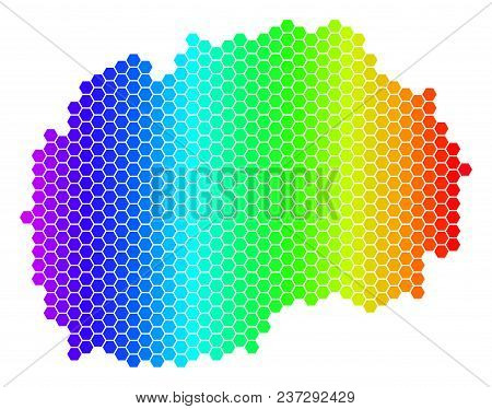 Hexagon Spectrum Makedonia Map. Vector Geographic Map In Bright Colors On A White Background. Spectr