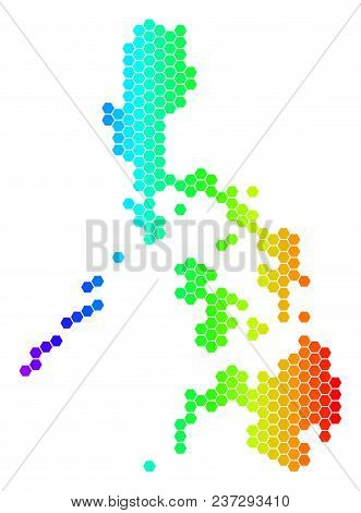 Hexagon Spectrum Philippines Map. Vector Geographic Map In Bright Colors On A White Background. Spec