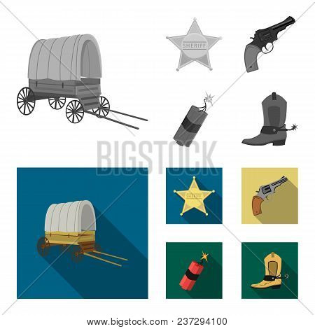 Star Sheriff, Colt, Dynamite, Cowboy Boot. Wild West Set Collection Icons In Monochrome, Flat Style 