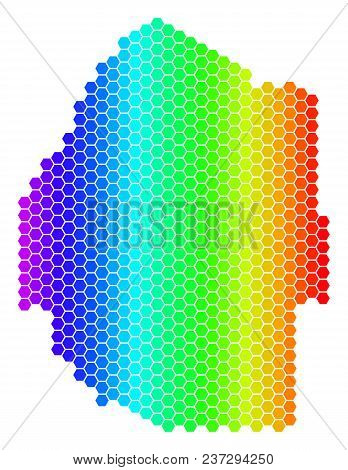 Spectrum Hexagonal Swaziland Map. Vector Geographic Map In Bright Colors On A White Background. Spec