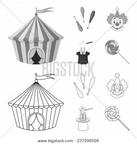 Circus Tent, Juggler Maces, Clown, Magician Hat.circus Set Collection Icons In Outline, Monochrome S