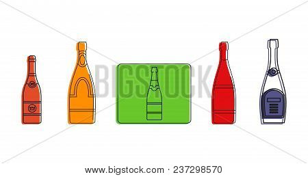Champagne Icon Set. Color Outline Set Of Champagne Vector Icons For Web Design Isolated On White Bac