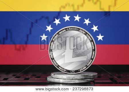 Litecoin (ltc) Cryptocurrency; Coin Litecoin On The Background Of The Flag Of Venezuela