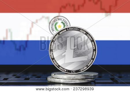 Litecoin (ltc) Cryptocurrency; Coin Litecoin On The Background Of The Flag Of Paraguay