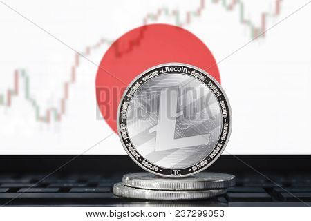 Litecoin (ltc) Cryptocurrency; Coin Litecoin On The Background Of The Flag Of Japan