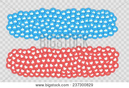 Like And Heart Icon. Live Stream Video, Chat, Likes. Social Nets Blue Thumb Up Like And Red Heart We