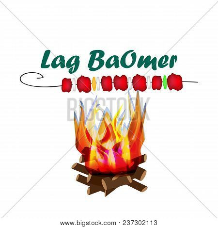 4162991 Holiday Lag Ba'omer. Lag Baomer. Big Bonfire. The Fire Is Bright. Barbecue. Vector Illustrat