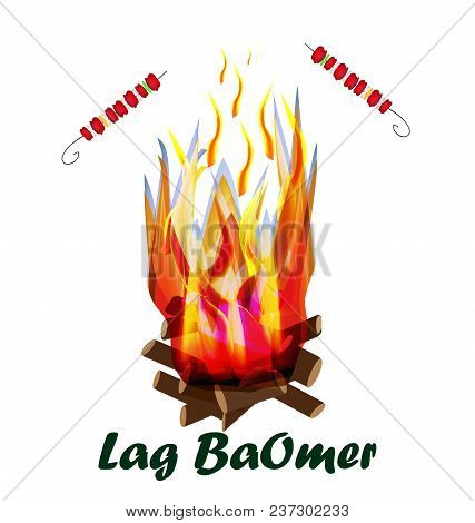 4162992 Holiday Lag Ba'omer. Lag Baomer. Big Bonfire. The Fire Is Bright. Barbecue. Vector Illustrat