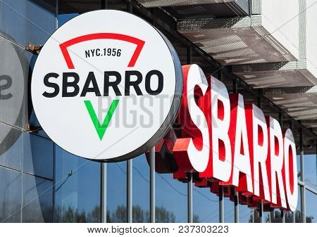 Minsk, Belarus, April 20, 2018: Signboard Sbarro On The Building. Sbarro Is A Chain Of Pizza Restaur