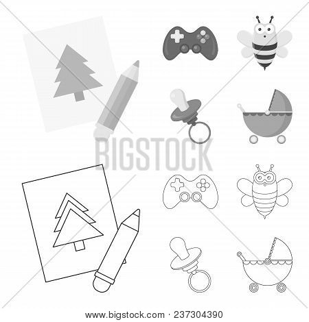 Picture, Dzhostik, Bee, Nipple.toys Set Collection Icons In Outline, Monochrome Style Vector Symbol 