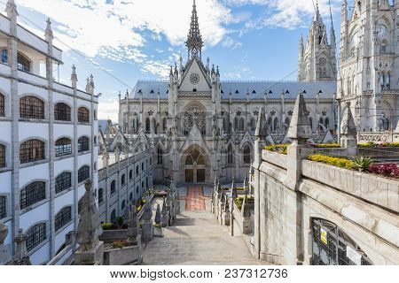 Quito Ecuador April 2018 The Basilica Church In Quito, Is Known For Its Neogothic Style And Beautifu
