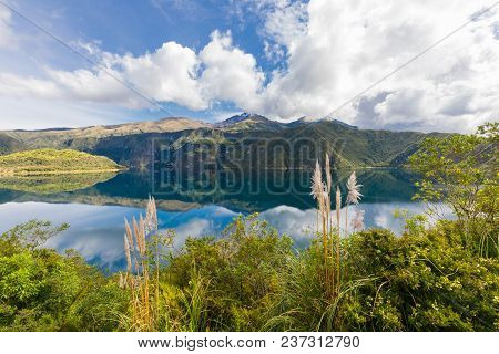 Laguna Of Cuicocha And Cotacachi Volcan In A Sunny Day
