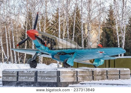 Soviet Aircraft Fighter-bomber Yak-9, From Wwii Period, Historical Military Monument In Novosibirsk.