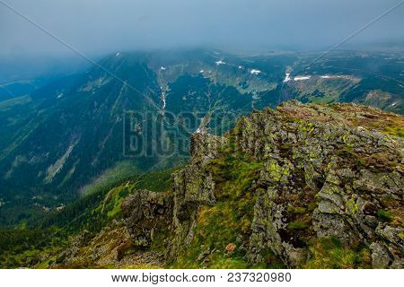 View In To A Valley From Snezka Mountainin Krkonose National Park, Czech Republic, Europe