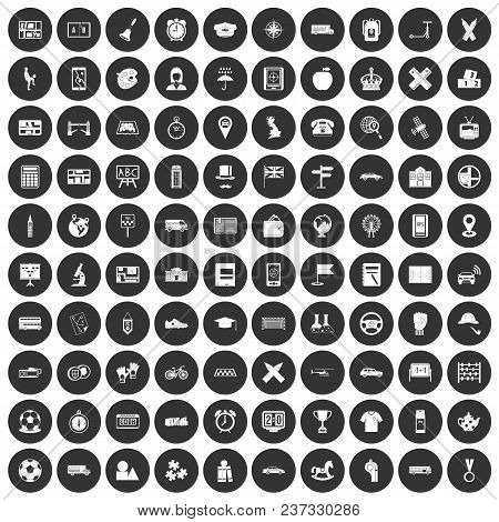 100 Bus Icons Set In Simple Style White On Black Circle Color Isolated On White Background Vector Il