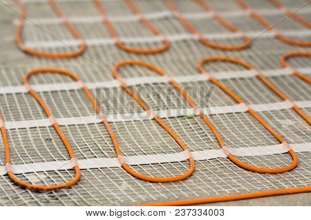 Heating Cable For Warm Floor Close-up Detail. Renovation Works.