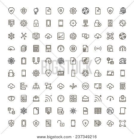 Databse Icon Set. Collection Of High Quality Outline Server Pictograms In Modern Flat Style. Black I