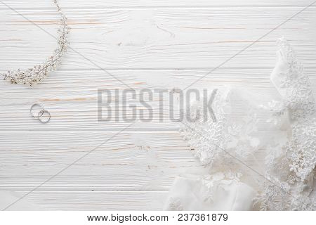 Wedding Female Accessories On White Wooden Background