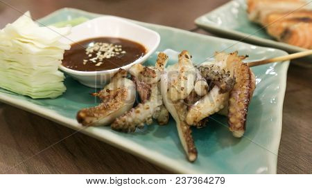 Barbecued Squid Or Grilled Squid Or Roasted Squid And Dip