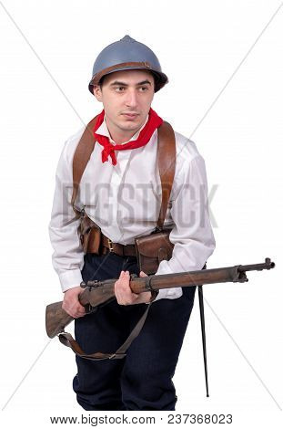 Portrait Of French Resistant Isolated On The White Background