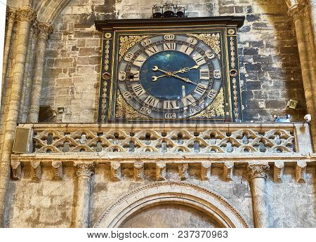 Bordeaux, France - January 1, 2017: Old Clock In The Nave Of Cathedral Of St. Andre. Saint Andre Is 
