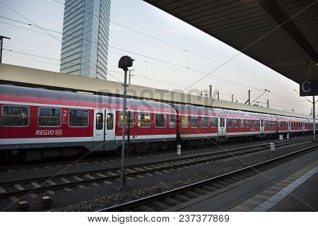 Train Stop Waiting In Terminal For Send And Receive Passengers People At Platform Of Mannheim Hauptb
