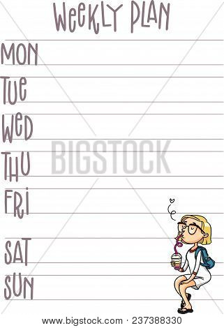 My Goals Daily, Weekly, Monthly Planner. Vector Printable Organizer Page With Cute Cartoon Character