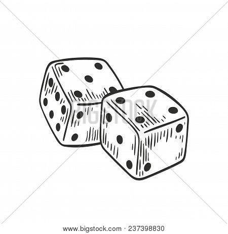Pair Of Dice Lying With Four And Five On Top Side Drawn With Black Contour Lines On White Background