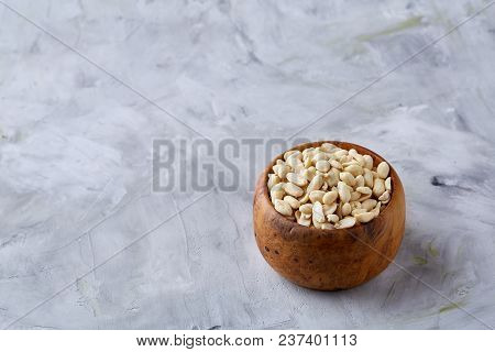 Pile Of Peelled Peanuts Isolated On White Textured Background, Background, Top View, Close-up, Selec
