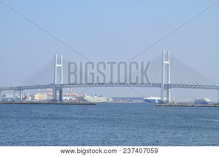 Yokohama Bay Bridge In Kanagawa, Japan (view From Yamashita Park)