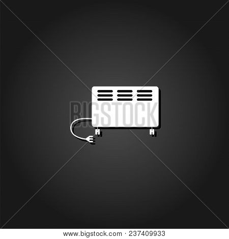 Electric Heater Icon Flat. Simple White Pictogram On Black Background With Shadow. Vector Illustrati