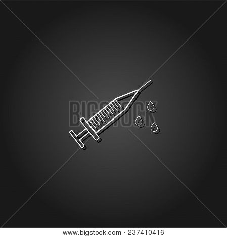 Syringe Icon Flat. Simple White Pictogram On Black Background With Shadow. Vector Illustration Symbo