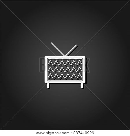 Tv Icon Flat. Simple White Pictogram On Black Background With Shadow. Vector Illustration Symbol