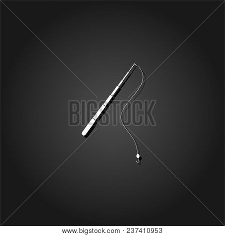 Fishing Rod Icon Flat. Simple White Pictogram On Black Background With Shadow. Vector Illustration S