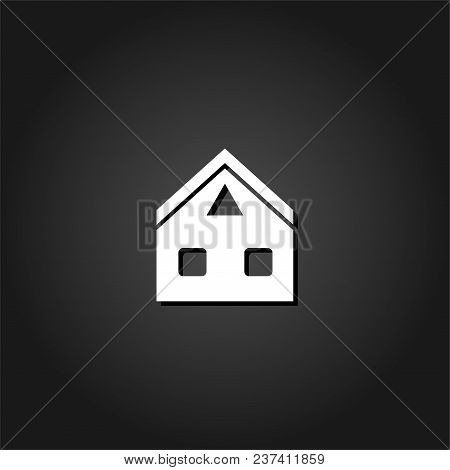 Home Icon Flat. Simple White Pictogram On Black Background With Shadow. Vector Illustration Symbol
