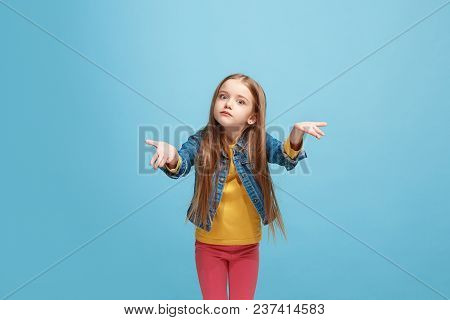 Argue, Arguing Concept. Profile Of Beautiful Female Half-length Portrait Isolated On Blue Studio Bac