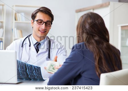 Doctor in corruption concept with being offered bribe