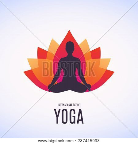 Silhouette Of Woman Doing Asana For International Yoga Day On 21st June. Lotos.