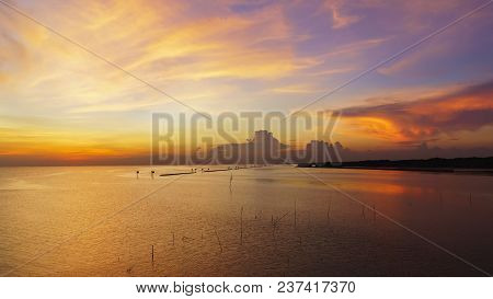 Beautiful Sunset In Mangrove Forest Area , Bang Pakong District, Chachoengsao ,thailand