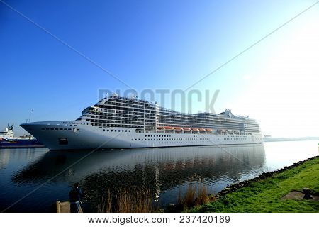 Velsen, The Netherlands - April, 20 2018: Msc Magnifica In North Sea Cana, Operated By Msc Cruises.